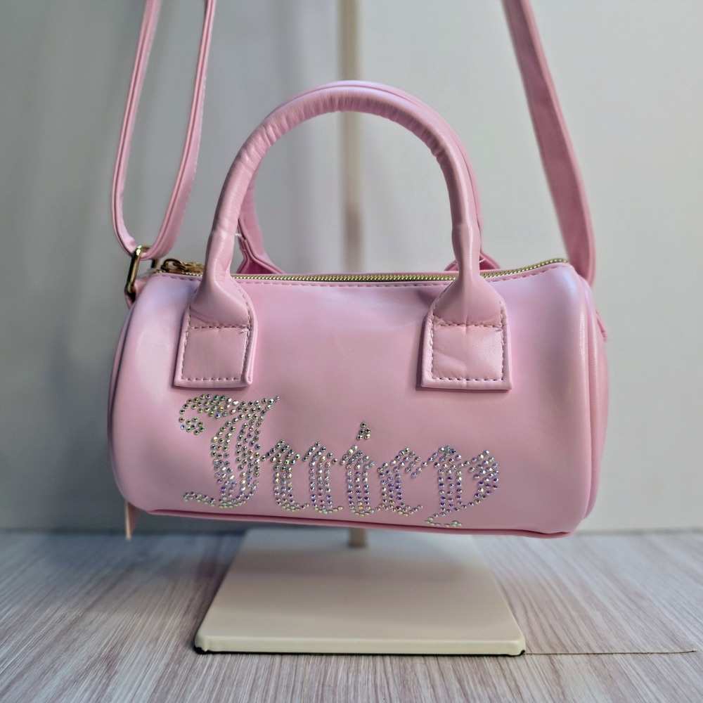 Juicy Couture Barrel Crossbody Bag Pink Kids Embossed Bling Barbiecore Handles